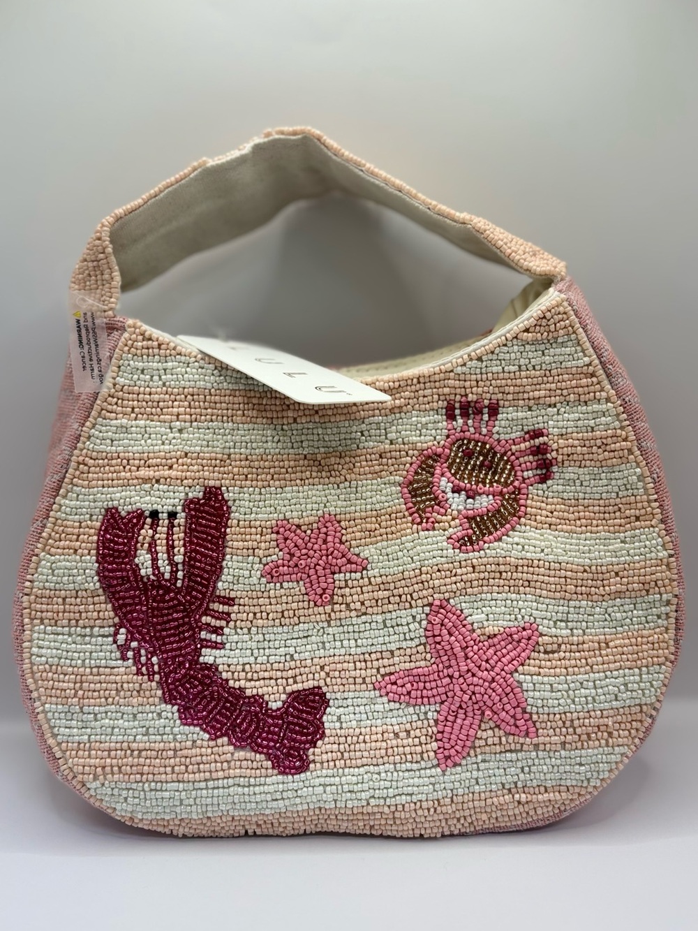 Lulu Viral Hand-Beaded Pink Seashell & Starfish Shoulder Bag